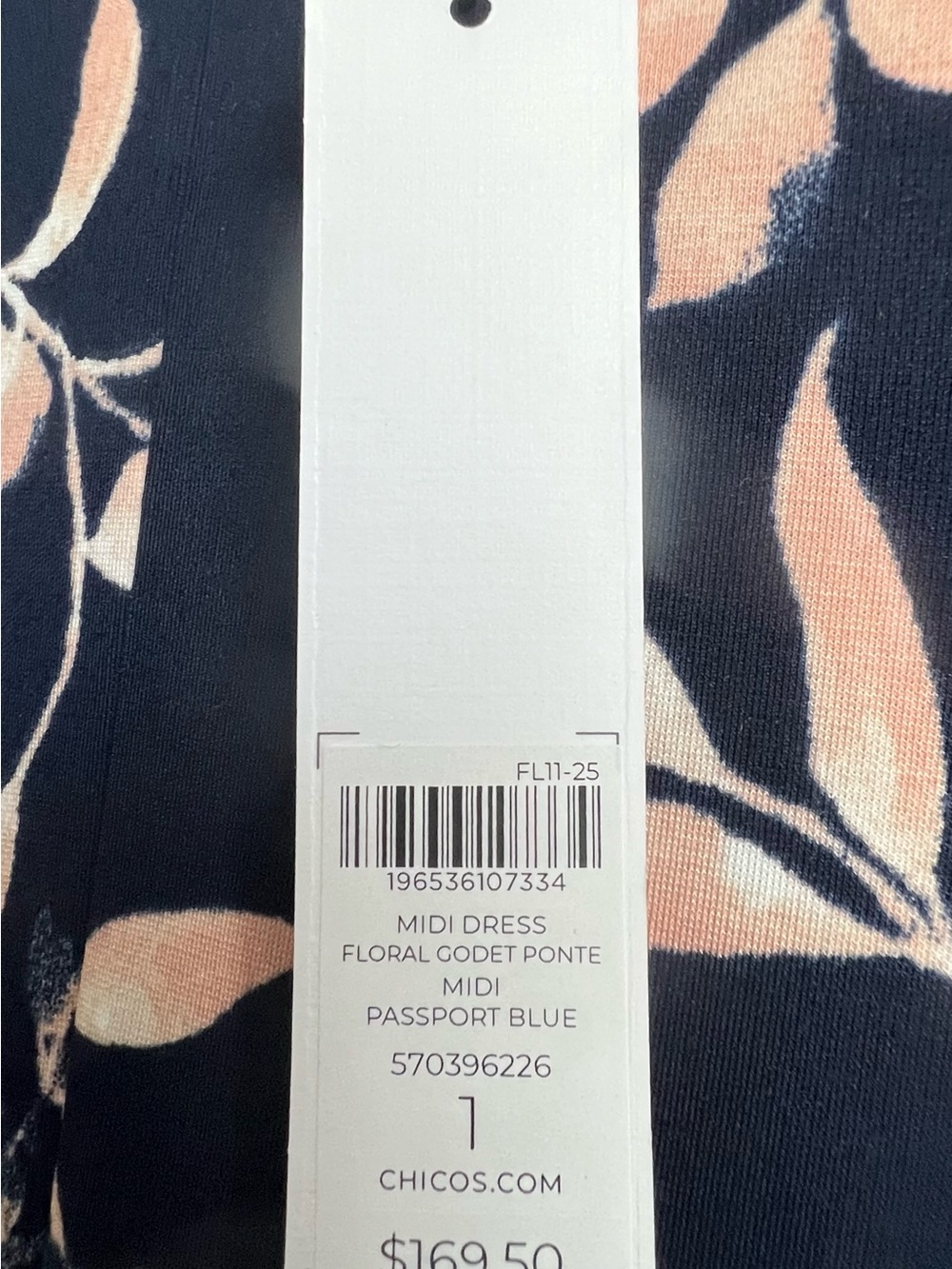 NWT Chicos Passport Blue Floral Midi Dress size 1